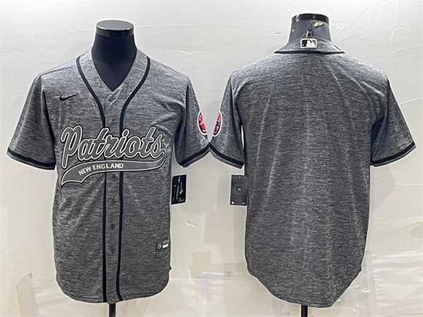 Mens New England Patriots Blank Gray With Patch Cool Base Stitched Baseball Jersey